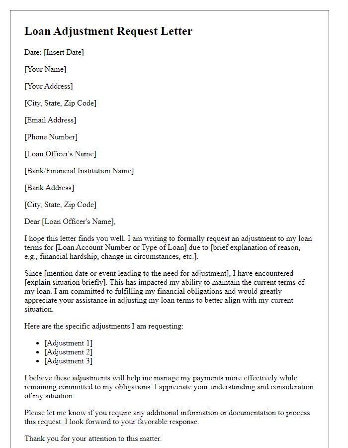 Letter template of loan adjustment request.