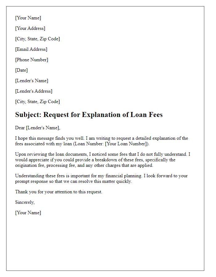 Letter template of loan fee explanation request.