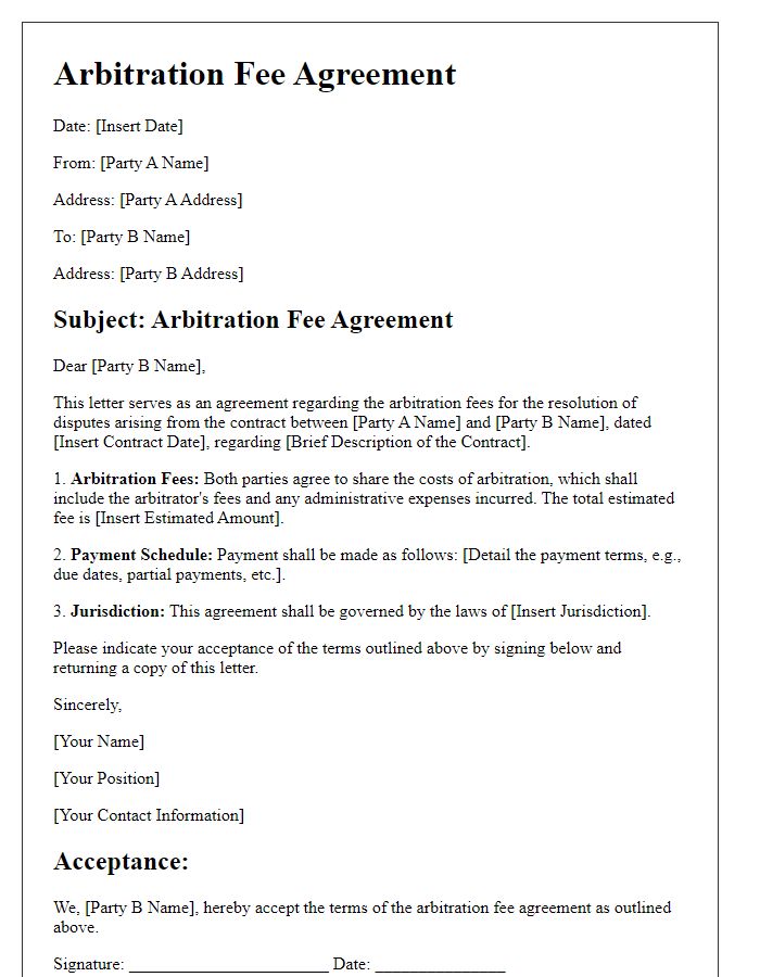 Letter template of arbitration fee agreement for foreign contracts