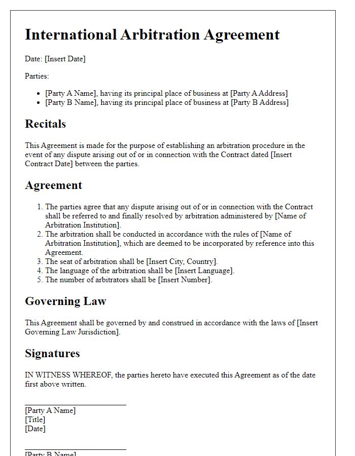 Letter template of international arbitration agreement