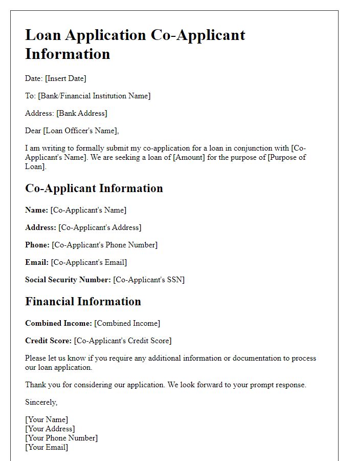 Letter template of co-application for loan information