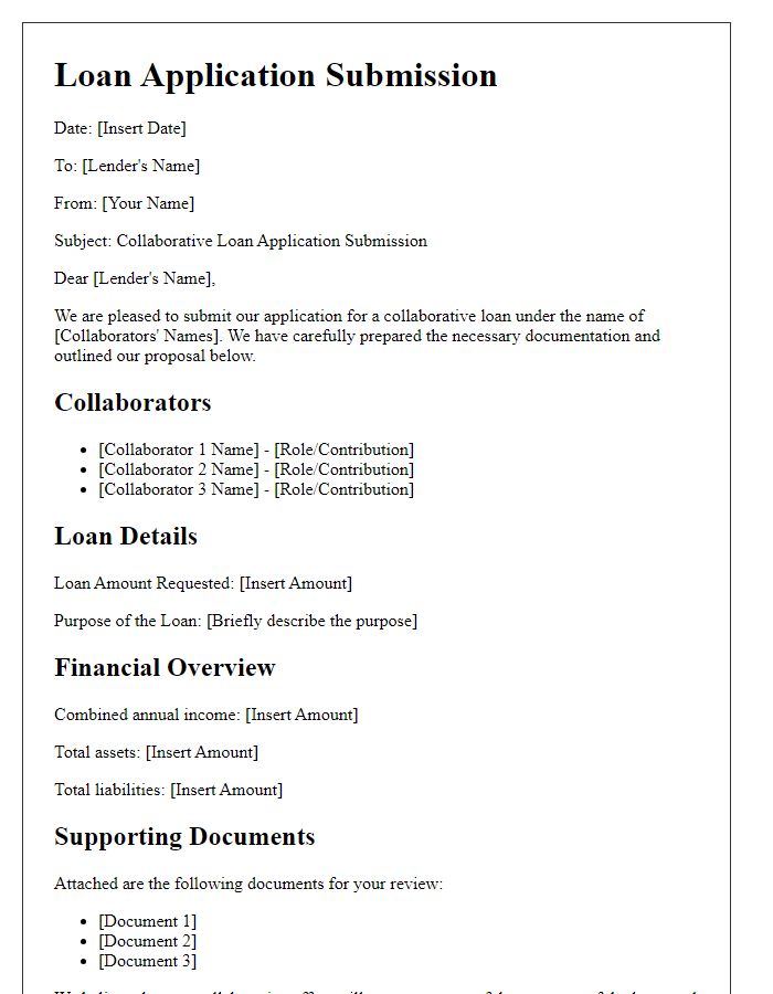 Letter template of collaborative loan application submission