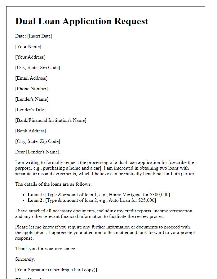 Letter template of dual loan application request