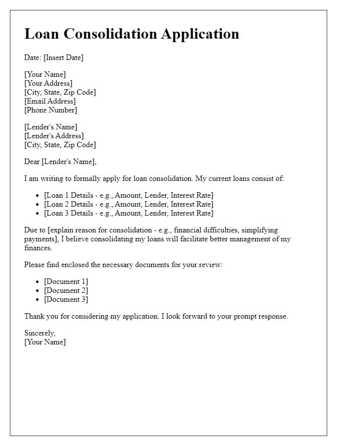 Letter template of loan consolidation application