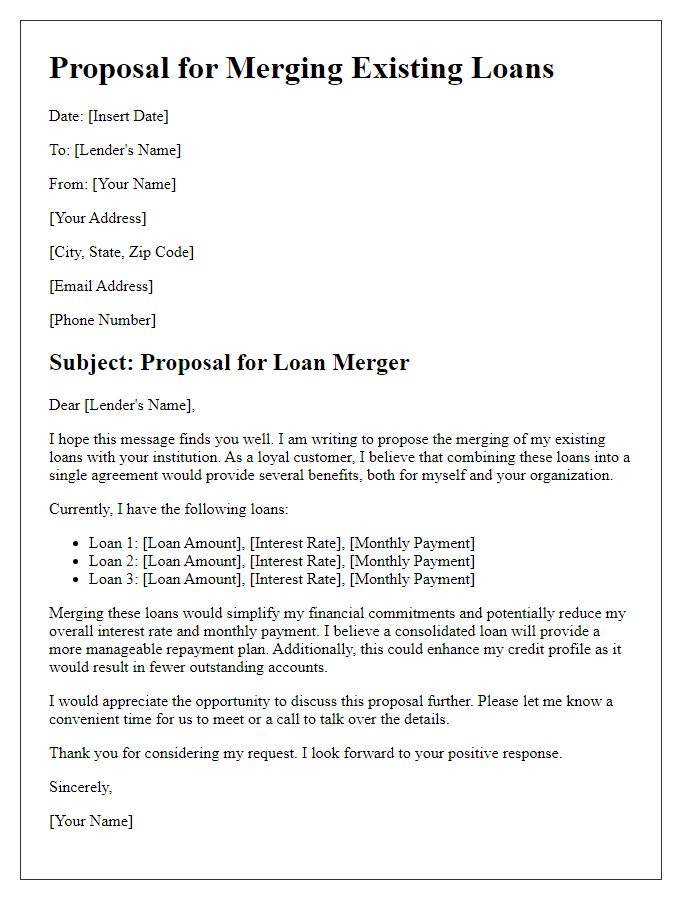 Letter template of proposal for merging existing loans