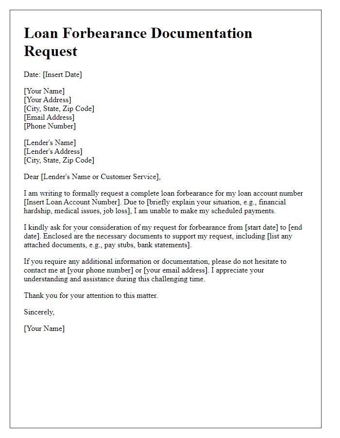 Letter template of complete loan forbearance documentation request