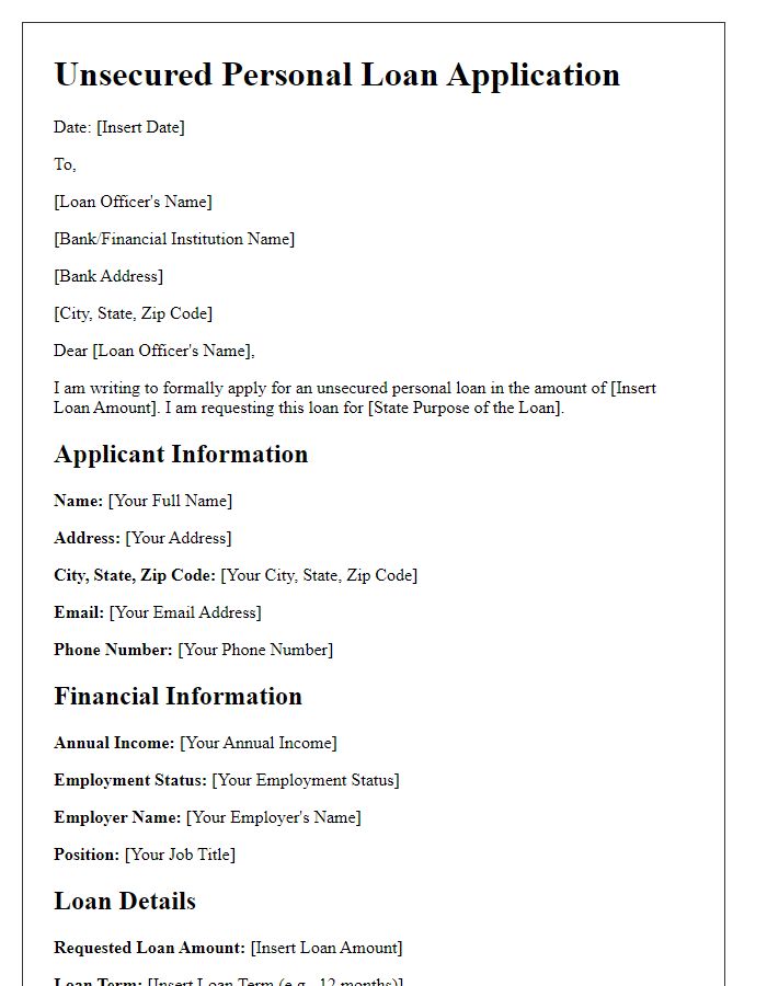 Letter template of unsecured personal loan application details