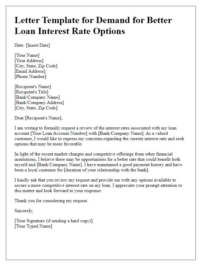 Letter template of demand for better loan interest rate options