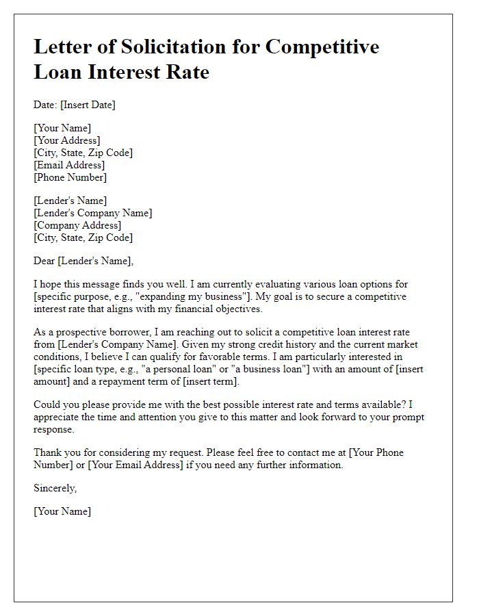 Letter template of solicitation for competitive loan interest rate