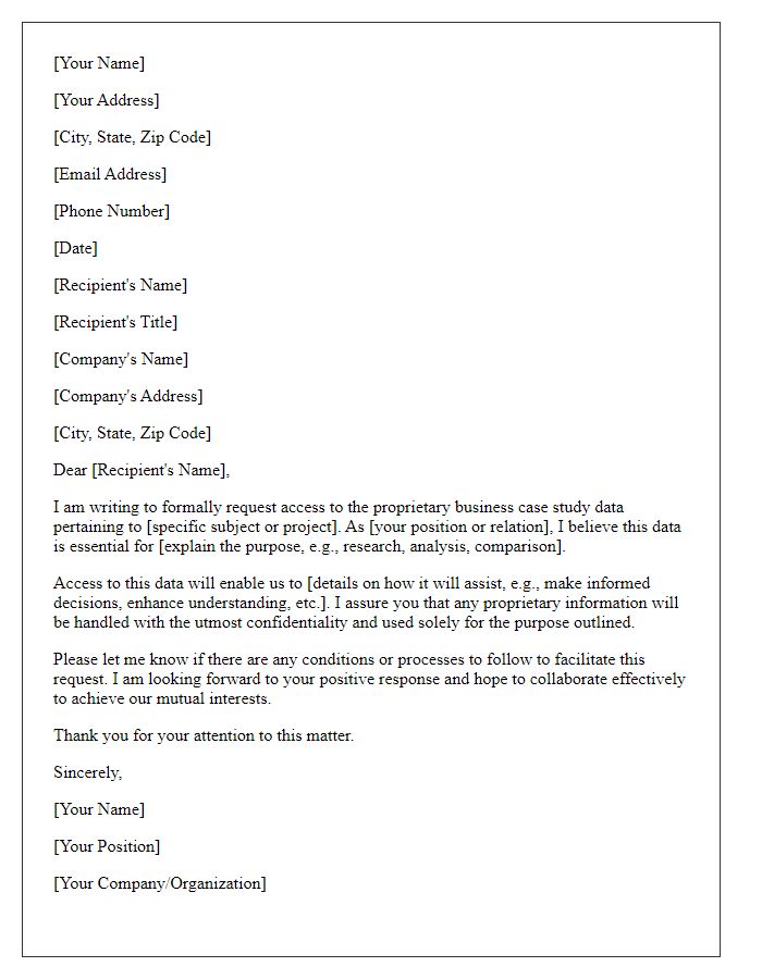 Letter template of demand for access to proprietary business case study data.