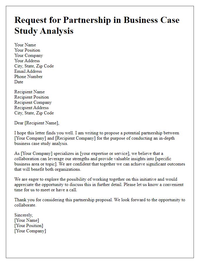 Letter template of request for partnership in business case study analysis.