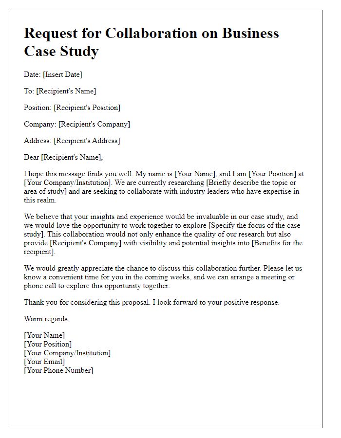 Letter template of solicitation for business case study collaboration.