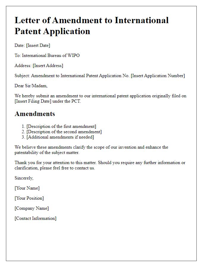 Letter template of amendment to international patent application