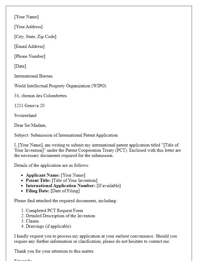 Letter template of international patent application submission