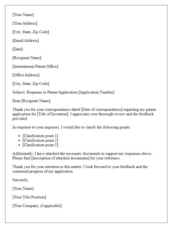 Letter template of response to international patent office