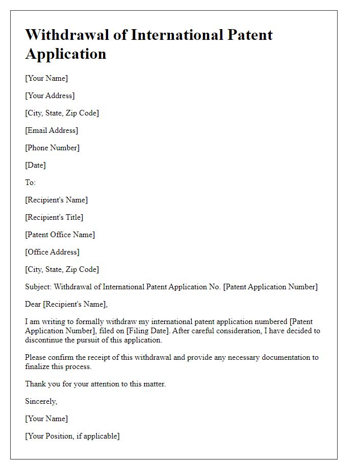 Letter template of withdrawal of international patent application