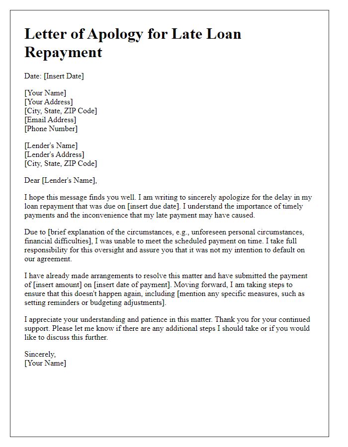 Letter template of apology for late loan repayment