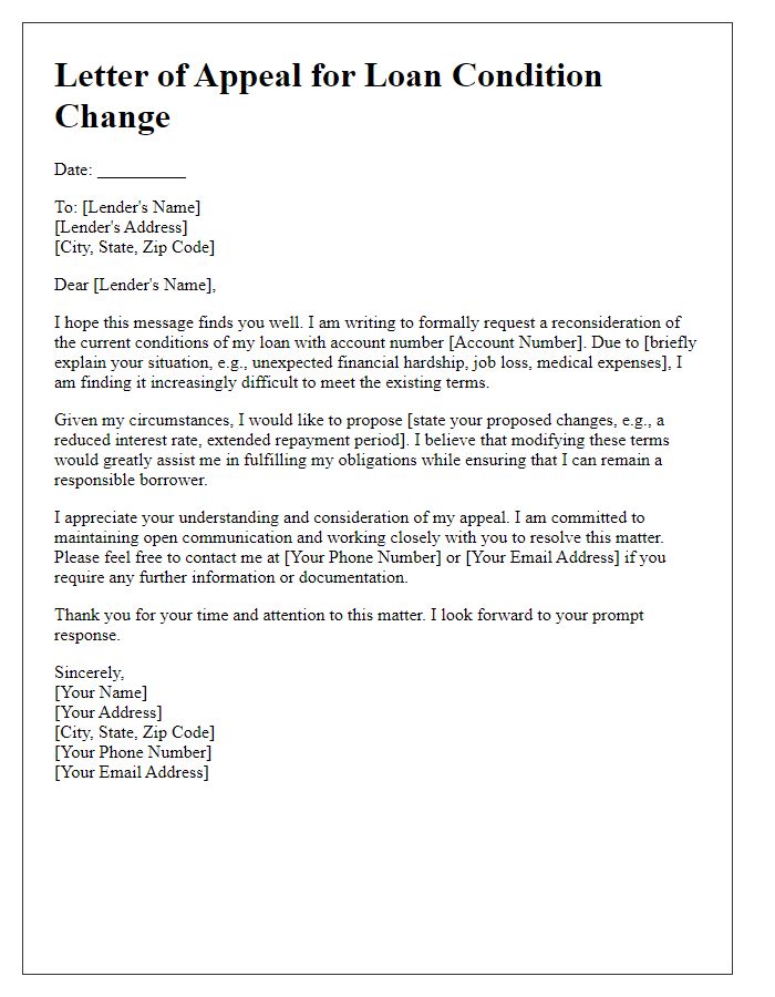 Letter template of appeal for loan condition change