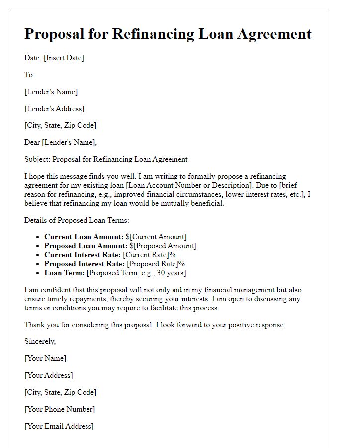 Letter template of proposal for refinancing loan agreement