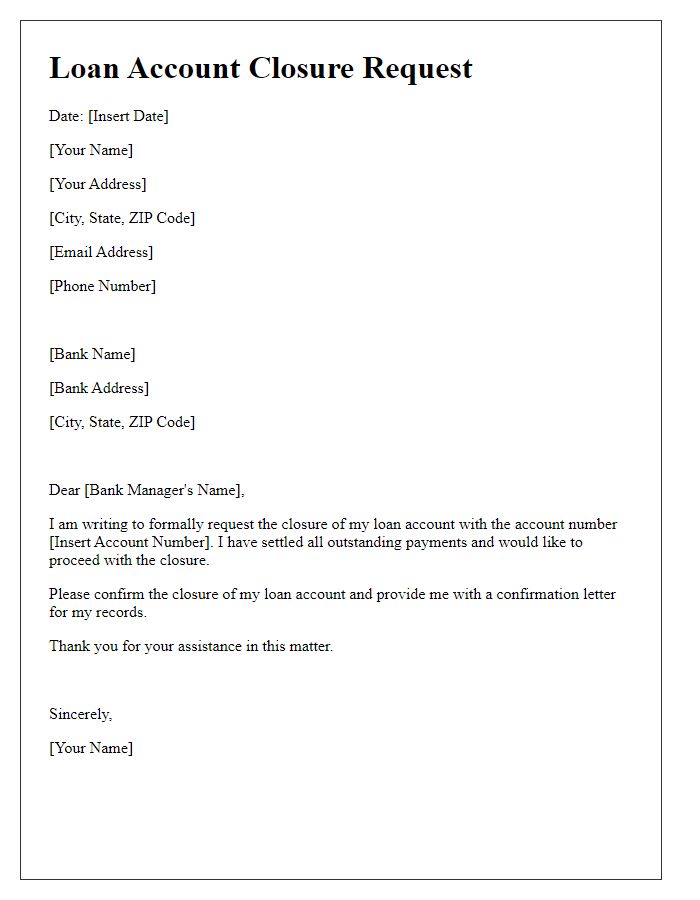 Letter template of loan account closure request.