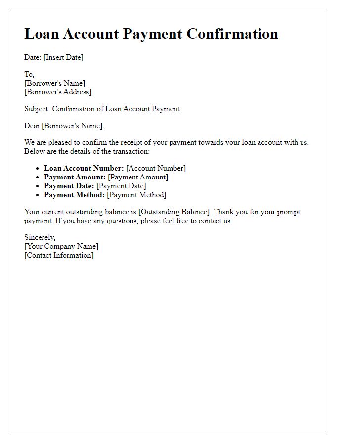 Letter template of loan account payment confirmation.