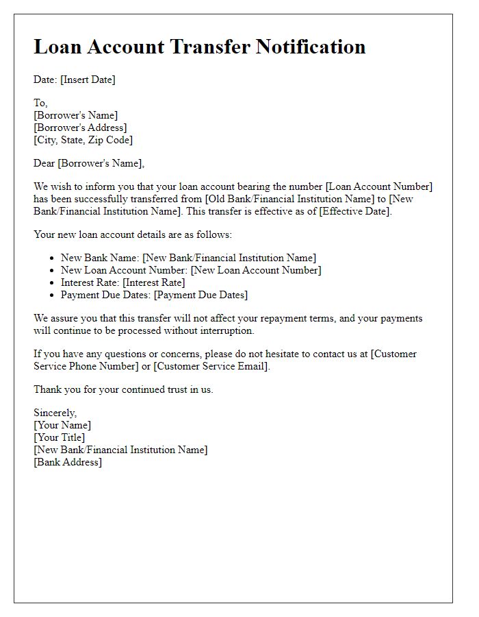 Letter template of loan account transfer notification.