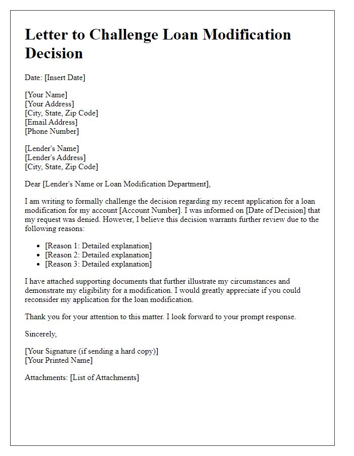 Letter template of challenge to loan modification decision