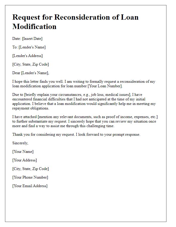 Letter template of request for reconsideration on loan modification