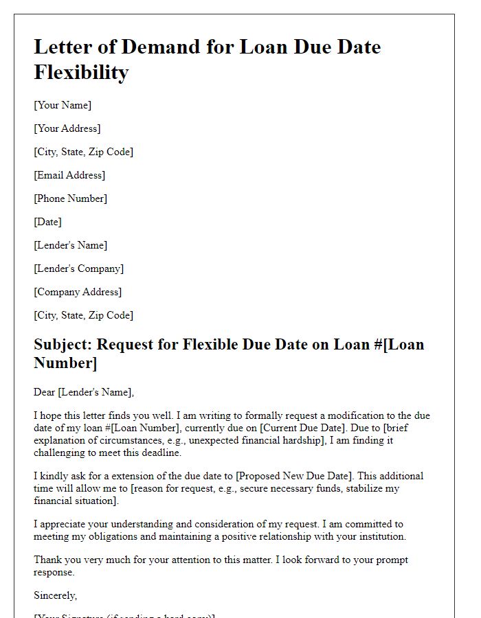 Letter template of demand for loan due date flexibility