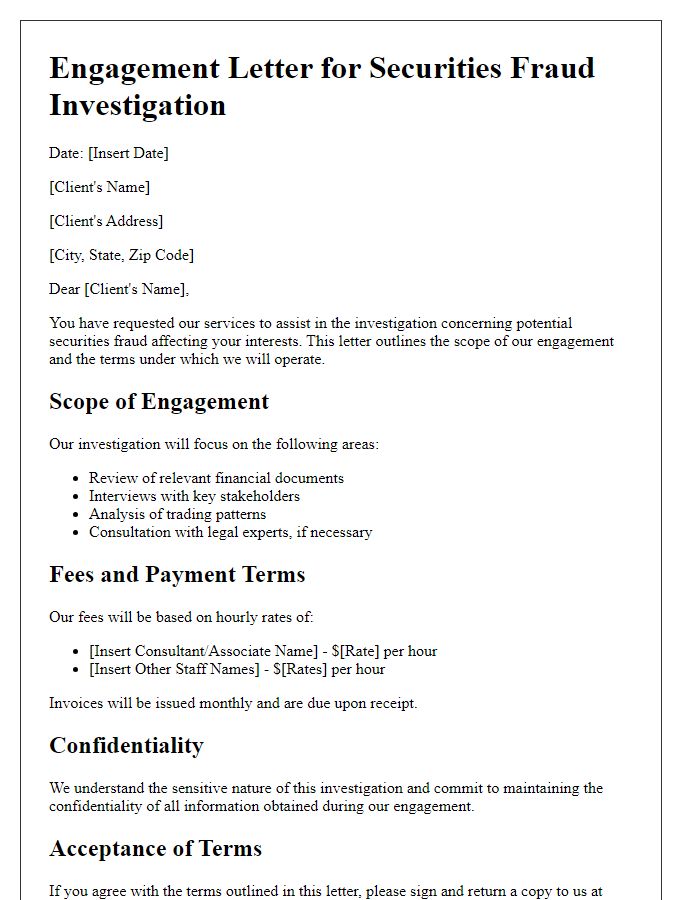 Letter template of engagement for securities fraud investigation