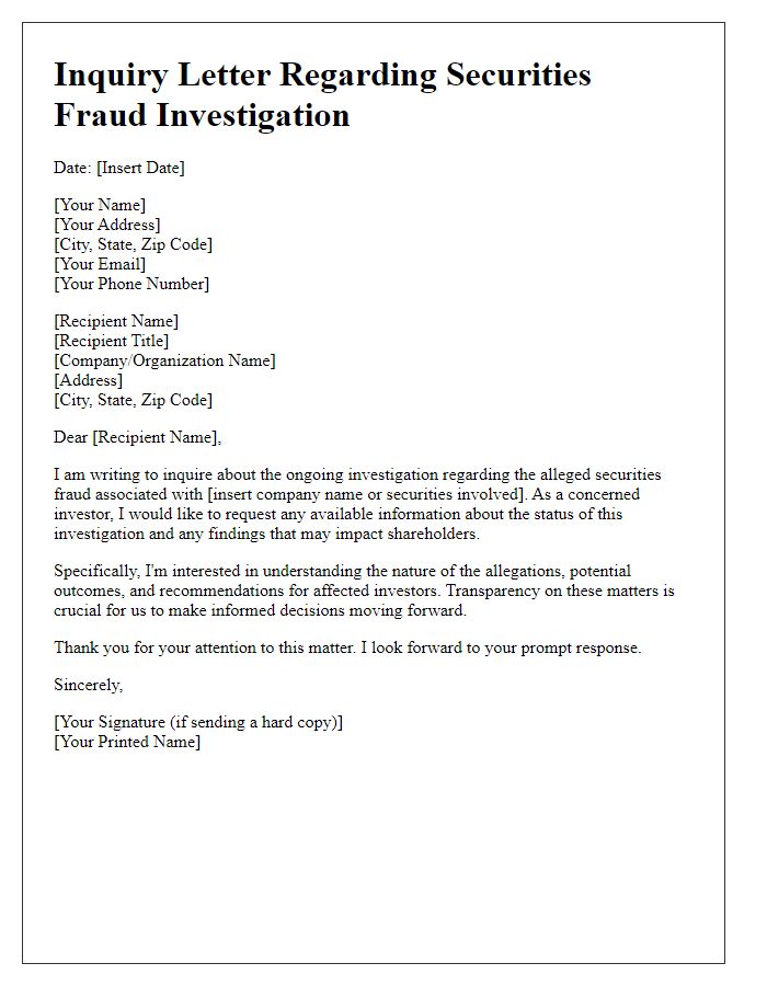 Letter template of inquiry for securities fraud investigation