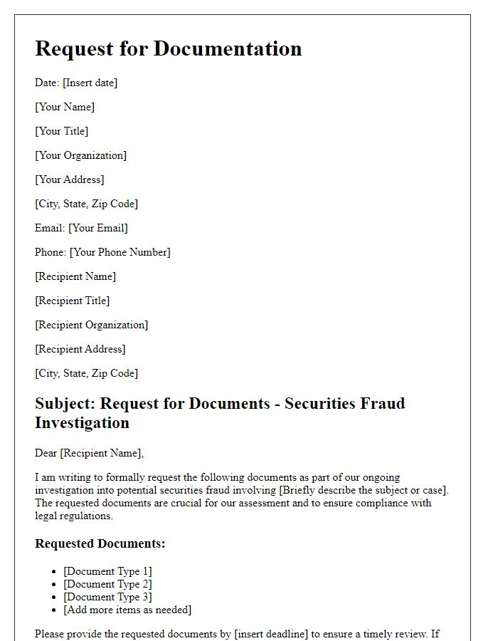 Letter template of request for documents in securities fraud investigation