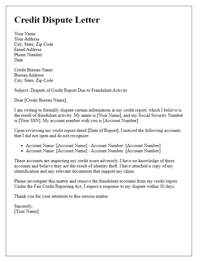 Letter template of loan credit score dispute for fraudulent activity