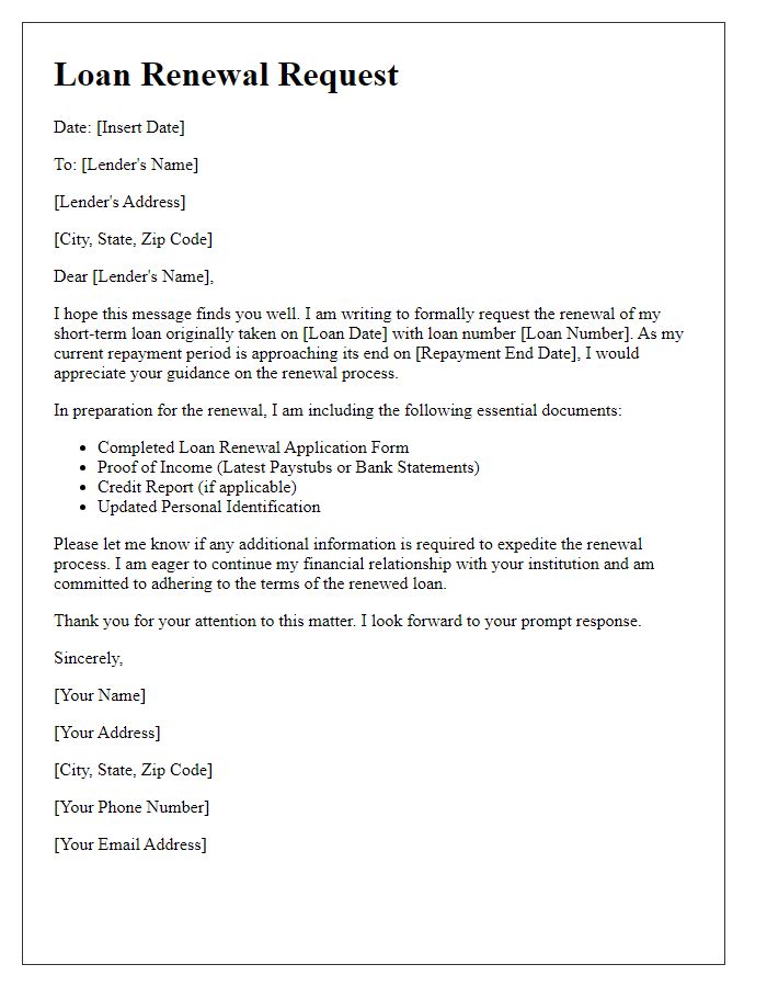 Letter template of essentials for short-term loan renewal process