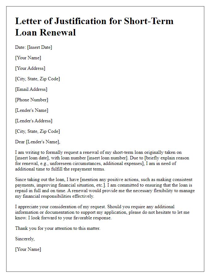 Letter template of justification for short-term loan renewal