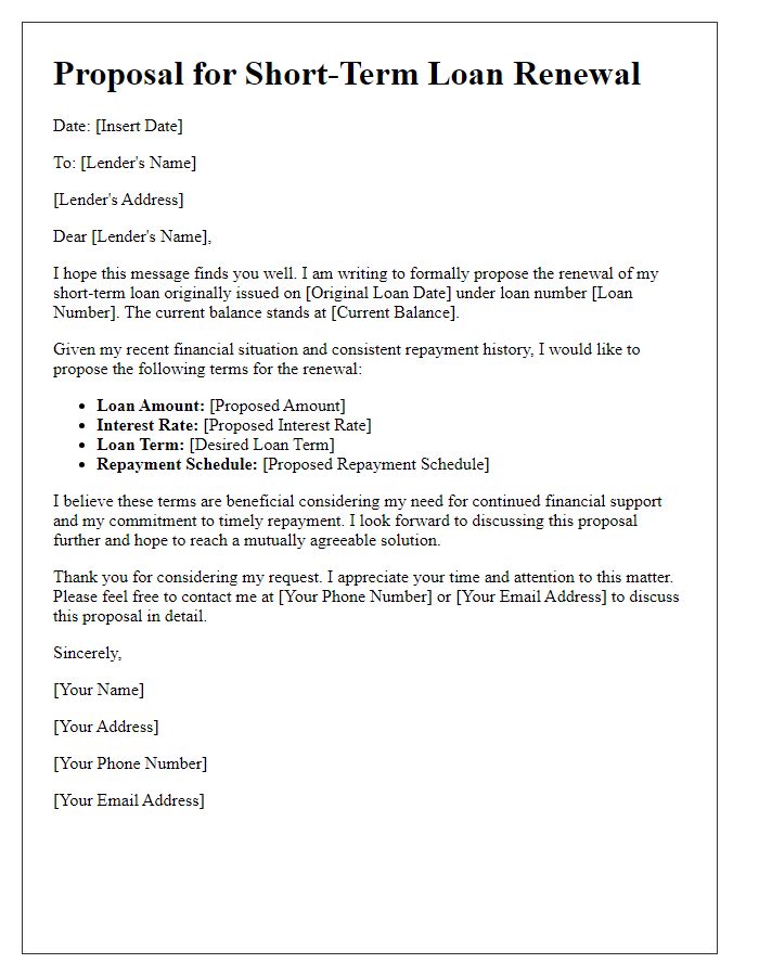 Letter template of proposal for short-term loan renewal terms