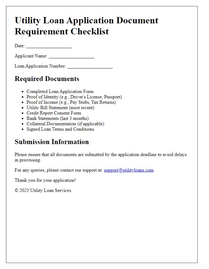 Letter template of utility loan application document requirement checklist