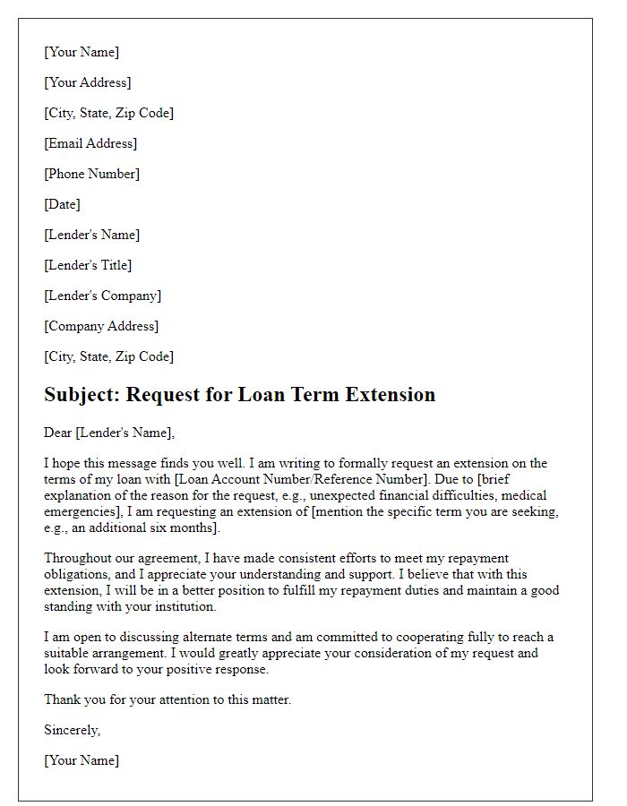 Letter template of formal request for loan term extension