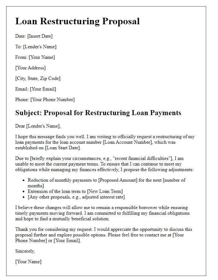 Letter template of proposal for restructuring loan payments