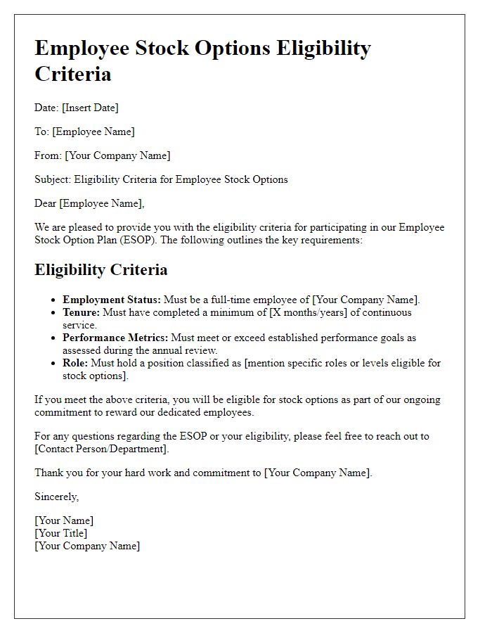 Letter template of employee stock options eligibility criteria