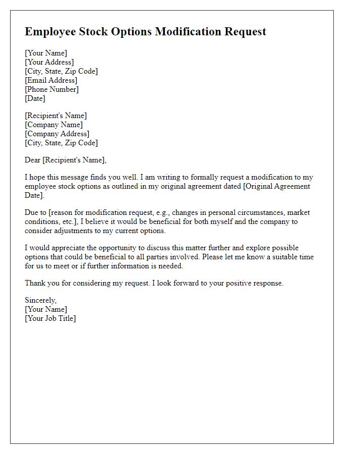 Letter template of employee stock options modification request