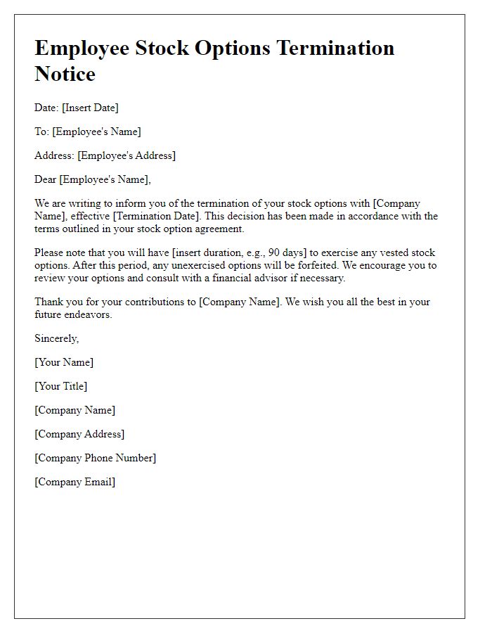 Letter template of employee stock options termination notice