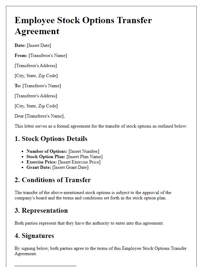 Letter template of employee stock options transfer agreement