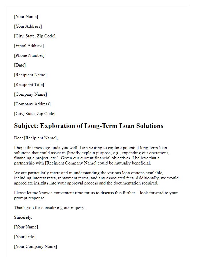 Letter template of exploration of long-term loan solutions