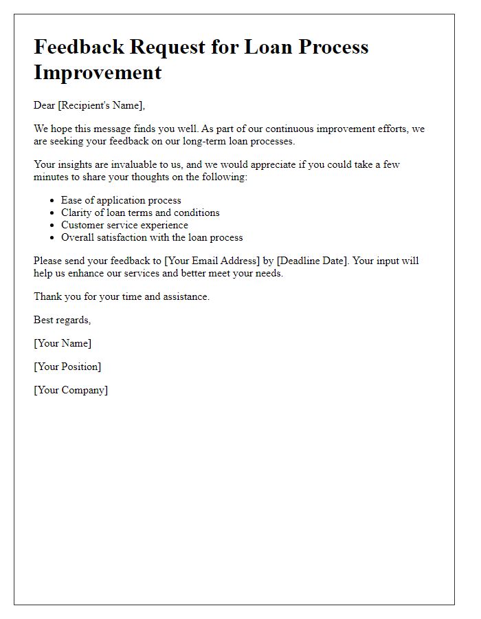 Letter template of feedback request on long-term loan processes