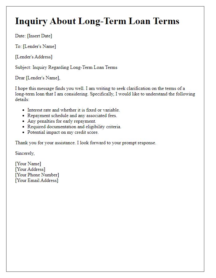 Letter template of questioning long-term loan terms