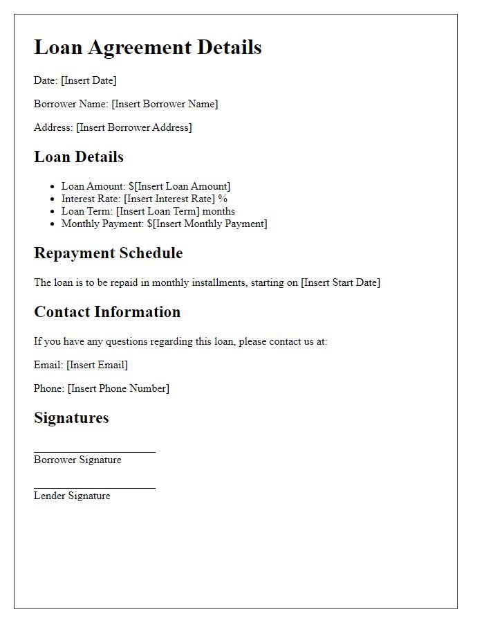 Letter template of first-time borrower loan details