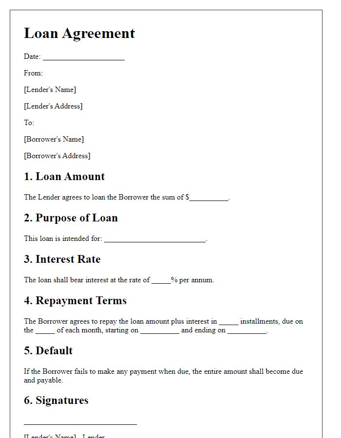 Letter template of introductory loan agreement for beginners