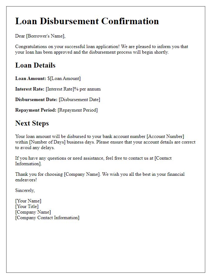 Letter template of loan disbursement information for first-time borrowers