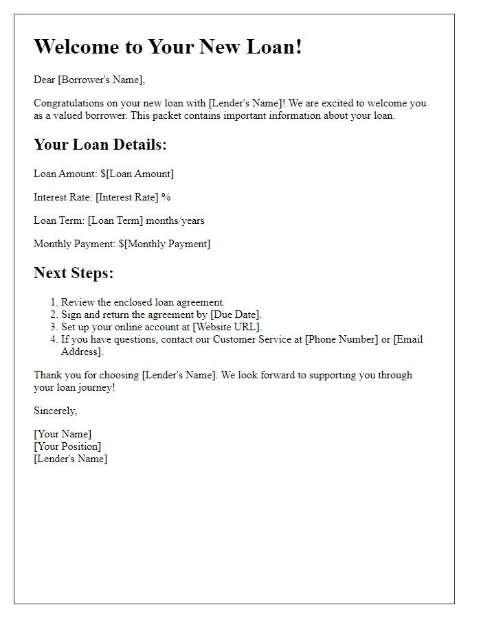 Letter template of new loan borrower welcome packet